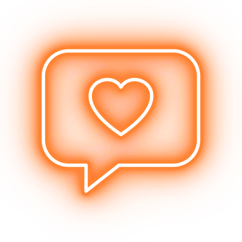 Neon orange speech bubble heart icon